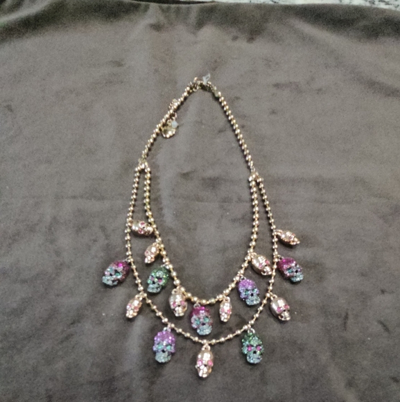 Betsey Johnson Purple and Green Necklace with Iridescent Stones - Picture 2 of 3